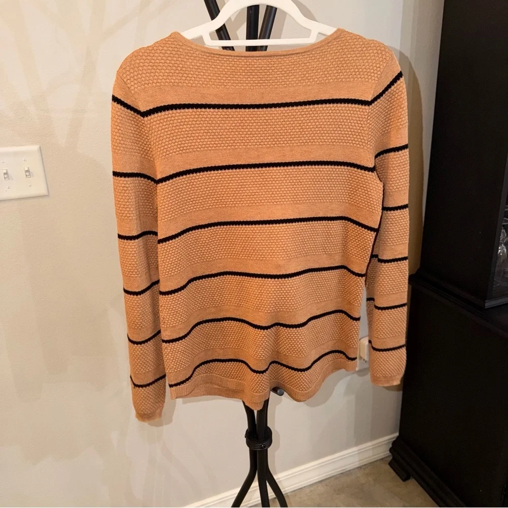 Chico’s Striped Sweater Camel Black Lightweight Knit Casual Women’s S - Picture 4 of 6